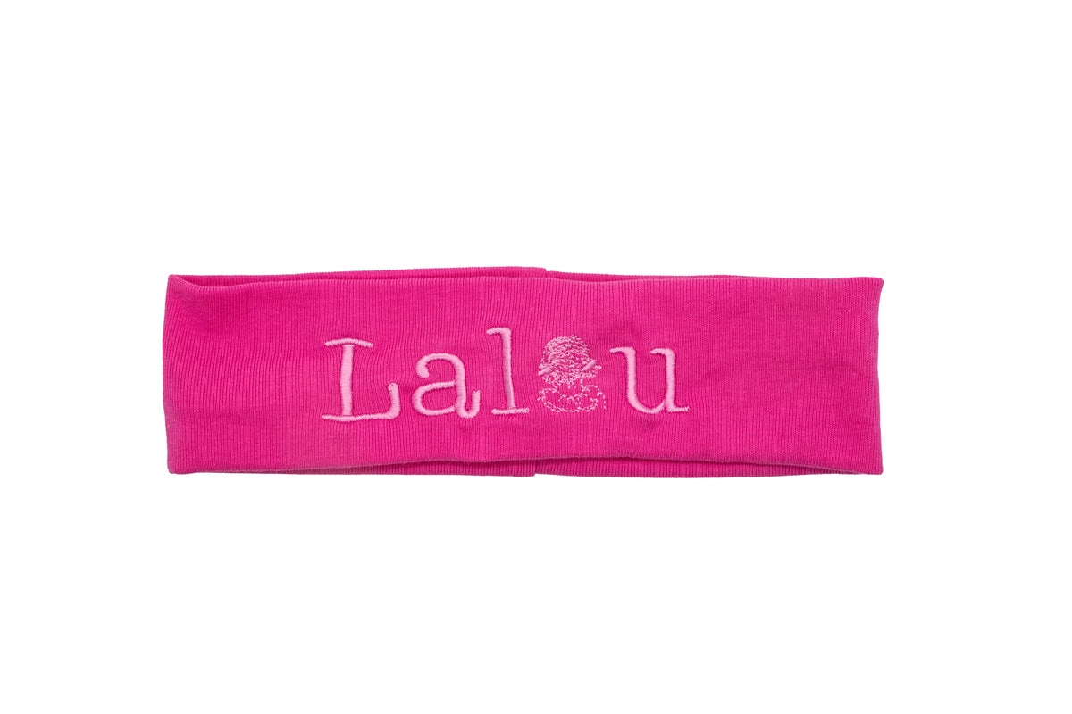 Lalou Embroidered Hot Pink Sweatband Beanie and Bow