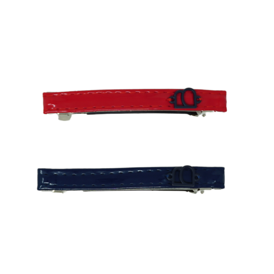 Bandeau Navy/Red Patent Leather Bar Clips (2)