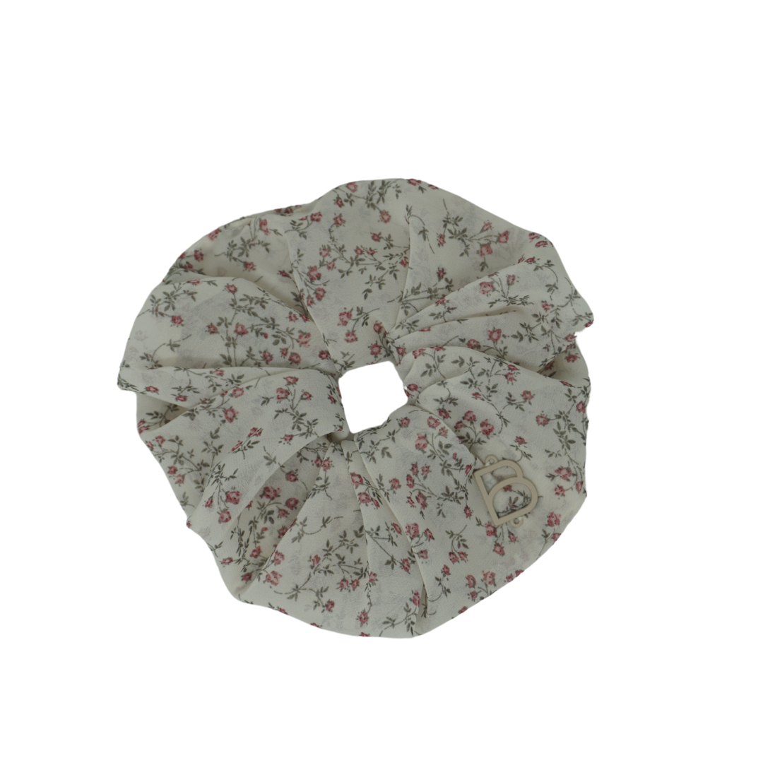 Bandeau Floral Scrunchie - Dainty White/Pink