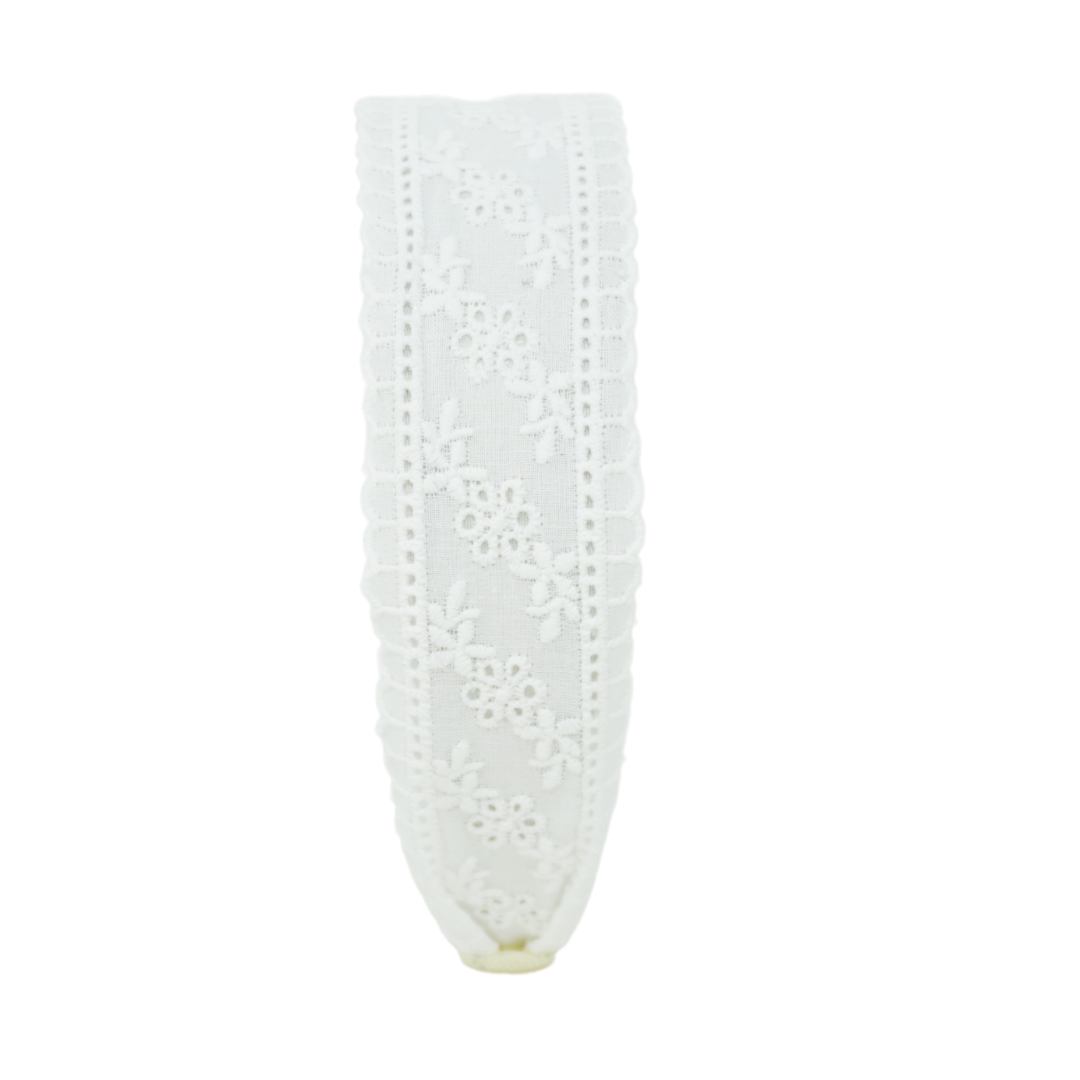 Bandeau Cutwork Lace Floral White Flat Hard Headband