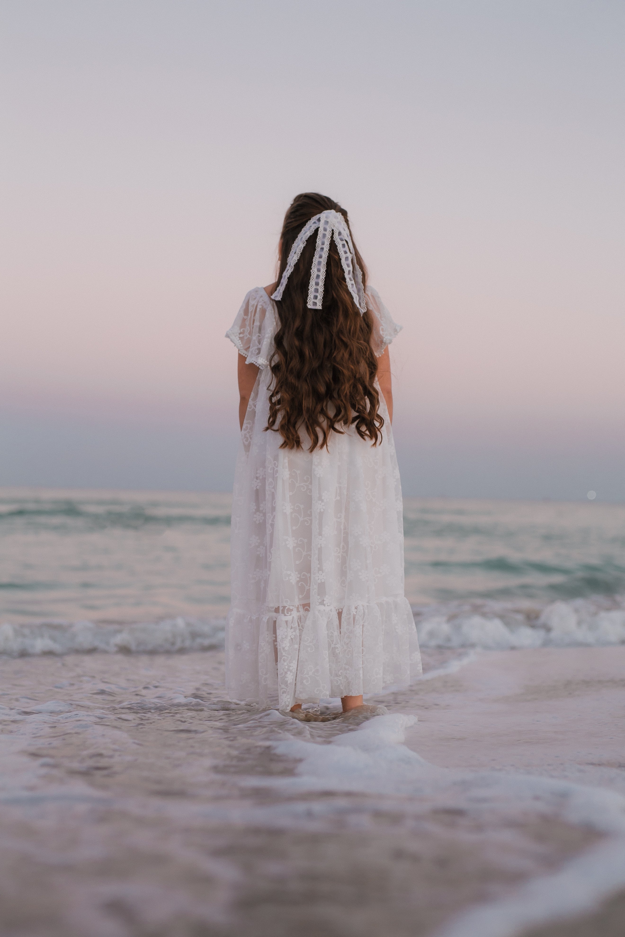 Bandeau Sheer Lace White Hanging Hair Tie