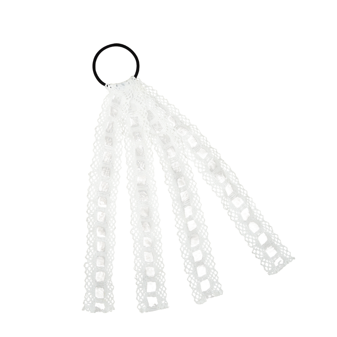 Bandeau Sheer Lace White Hanging Hair Tie