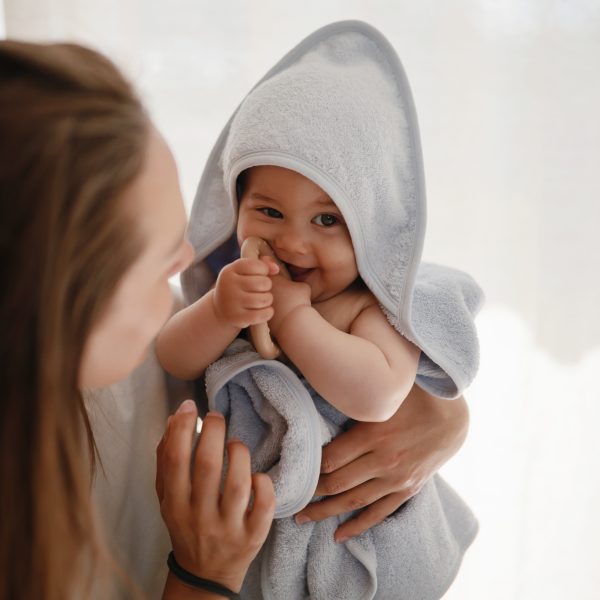 Mushie Baby Blue Organic Cotton Baby Hooded Towel